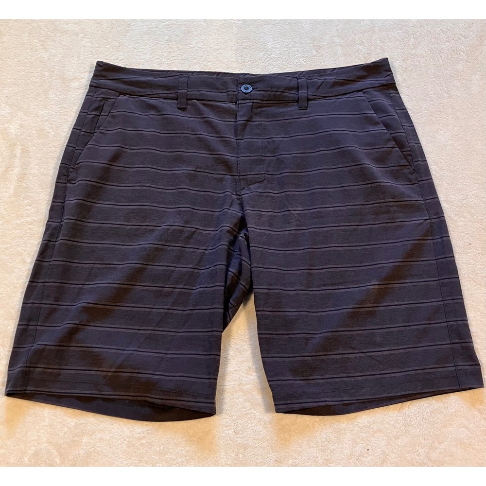 Hang Ten Hybrid Shorts Mens 38 Charcoal Gray Striped Quick Dry Casual Stretch